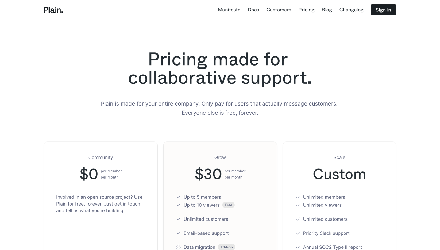 Plain Pricing Page
